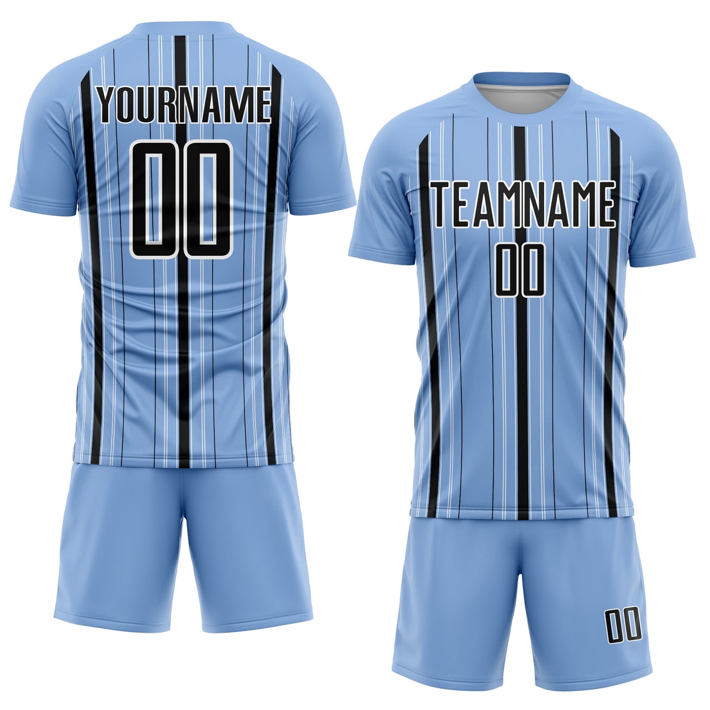 Custom Light Blue Black-White Stripe Sublimation Soccer Uniform Jersey view 2