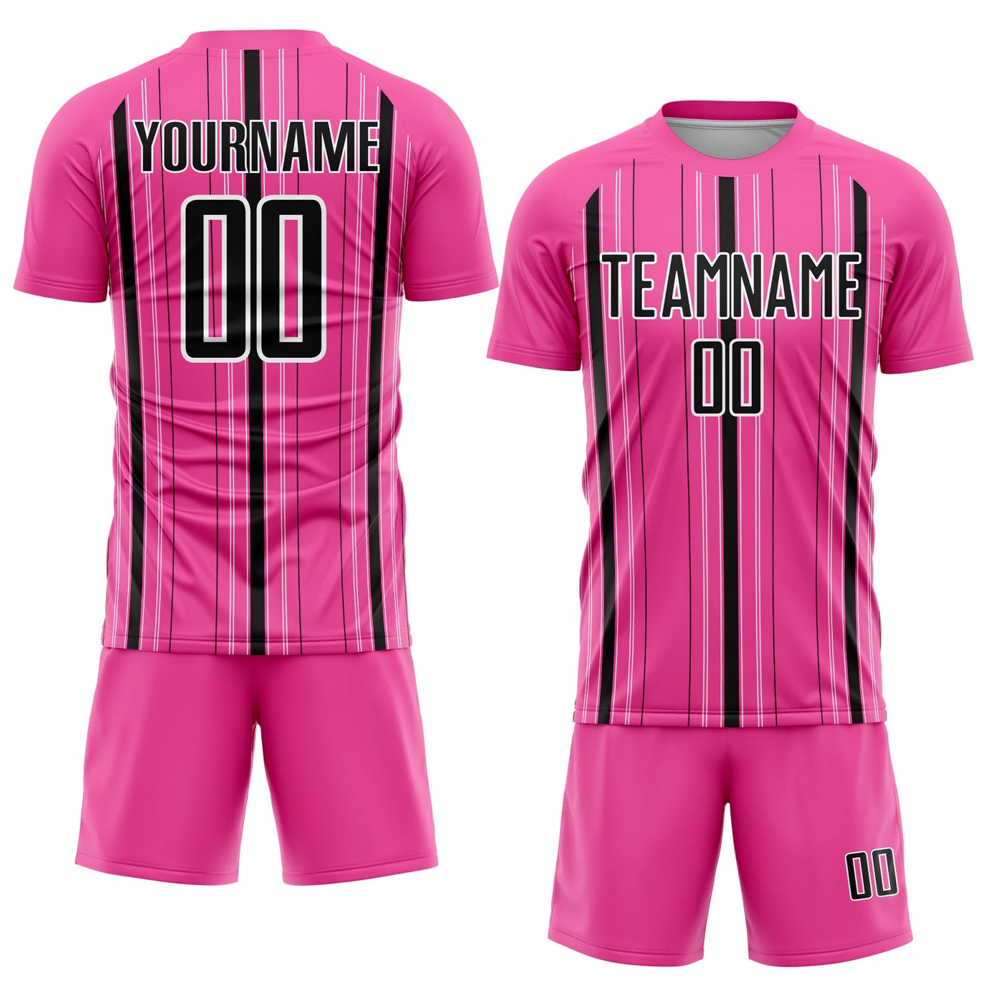 Custom Pink Black-White Stripe Sublimation Soccer Uniform Jersey view 2