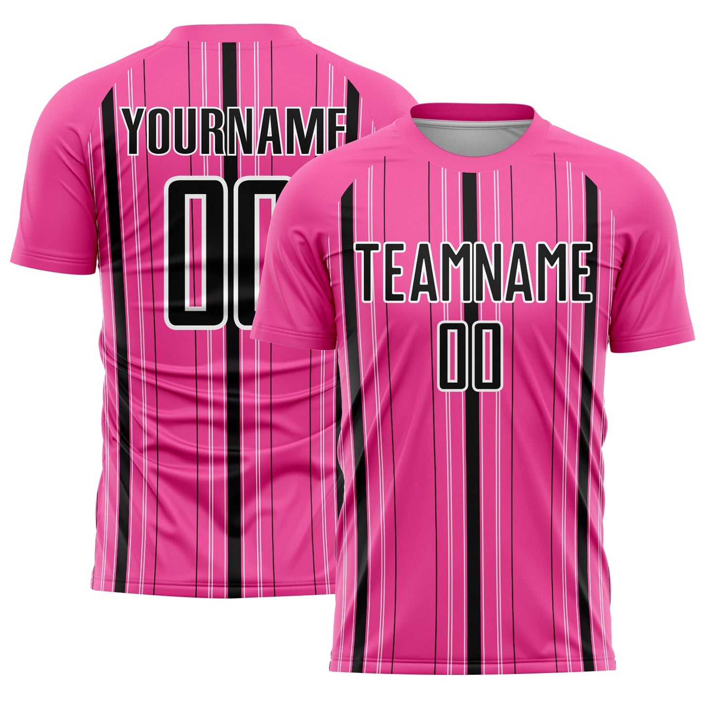 Custom Pink Black-White Stripe Sublimation Soccer Uniform Jersey - Main View