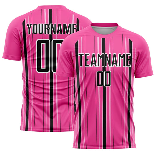 Custom Pink Black-White Stripe Sublimation Soccer Uniform Jersey - Main View