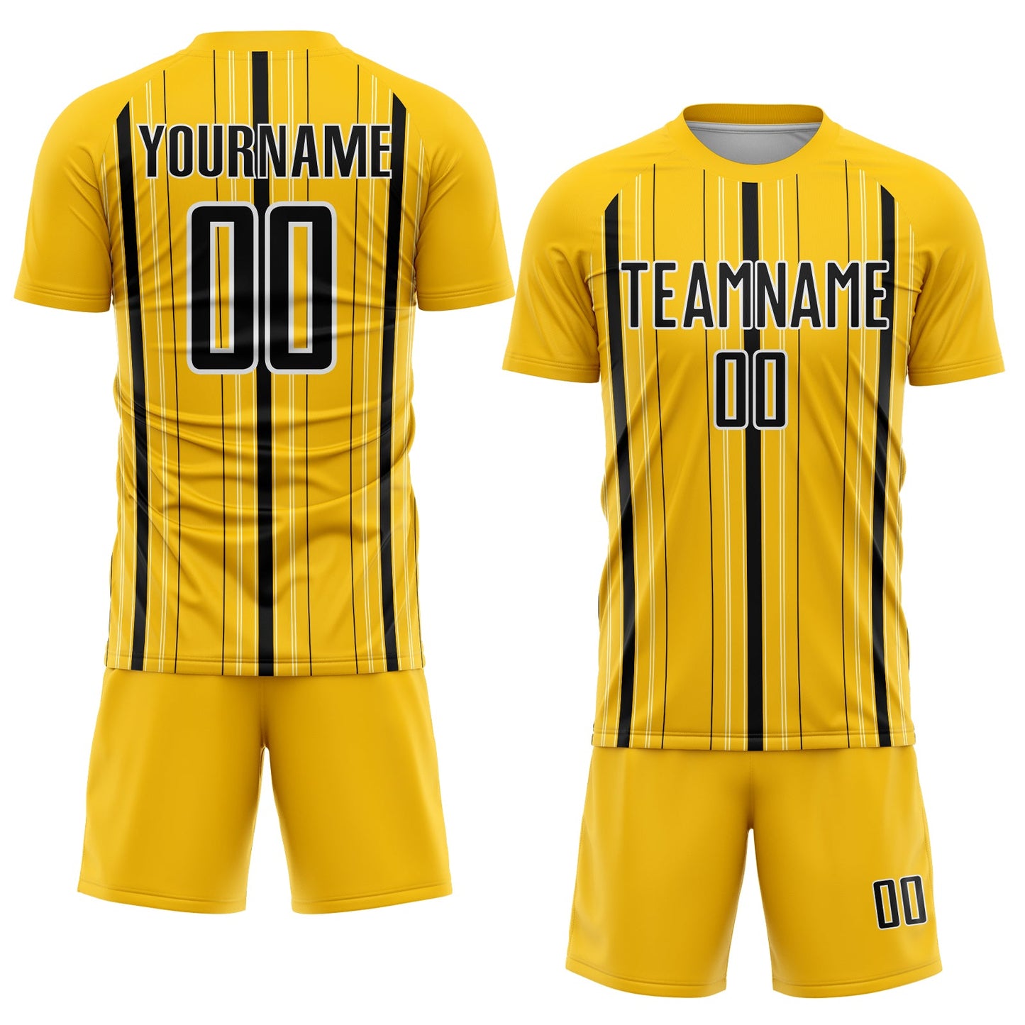 Custom Yellow Black-White Stripe Sublimation Soccer Uniform Jersey view 2