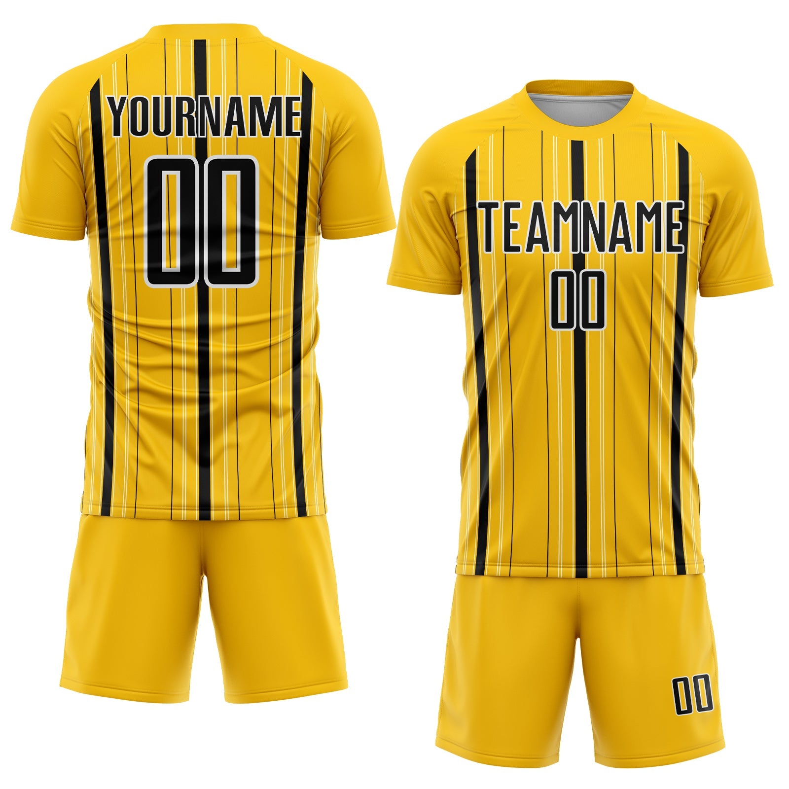 Custom Yellow Black-White Stripe Sublimation Soccer Uniform Jersey view 2