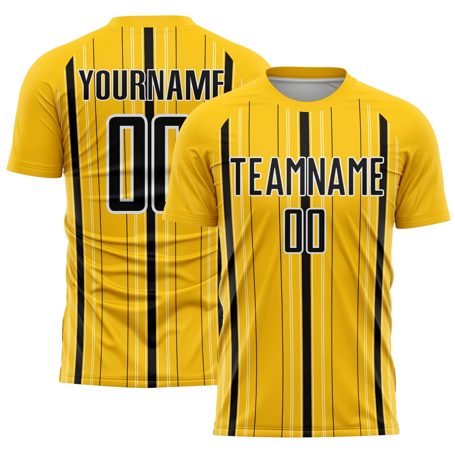 Custom Yellow Black-White Stripe Sublimation Soccer Uniform Jersey - Main View
