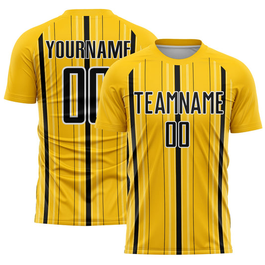 Custom Yellow Black-White Stripe Sublimation Soccer Uniform Jersey - Main View