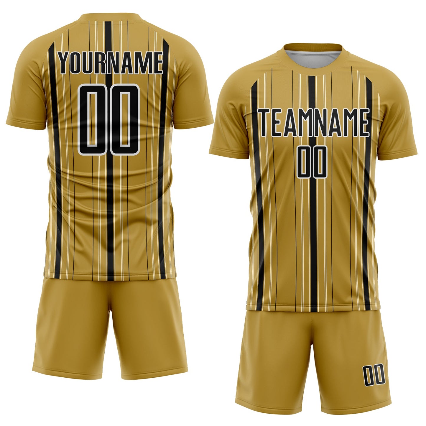 Custom Old Gold Black-White Stripe Sublimation Soccer Uniform Jersey view 2