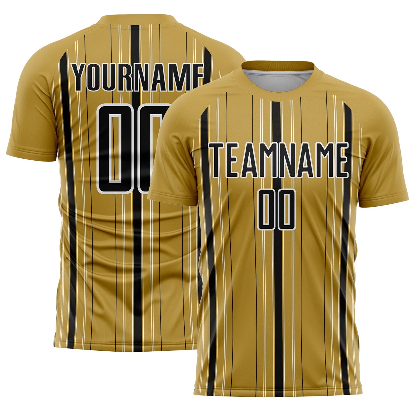 Custom Old Gold Black-White Stripe Sublimation Soccer Uniform Jersey - Main View