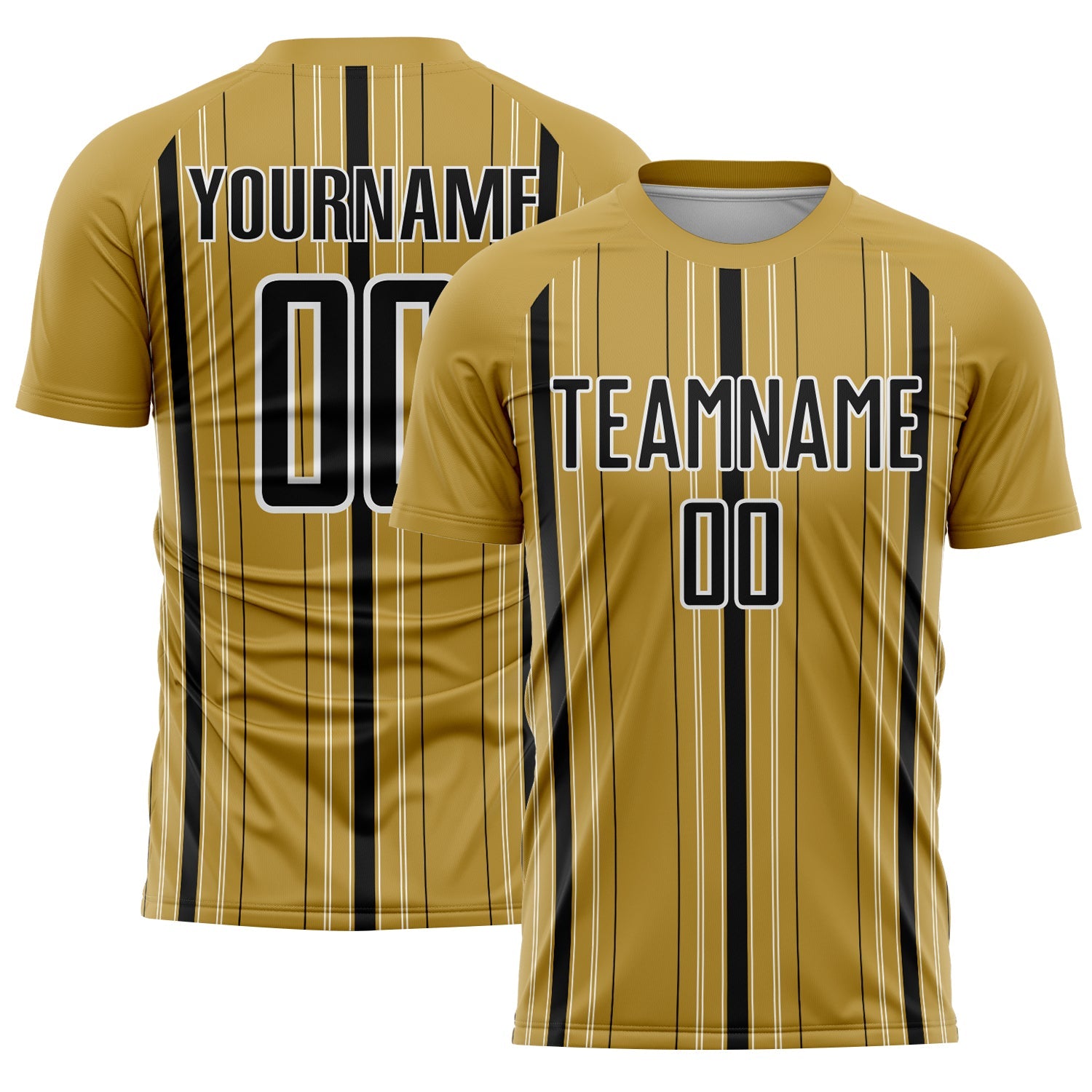 Custom Old Gold Black-White Stripe Sublimation Soccer Uniform Jersey - Main View