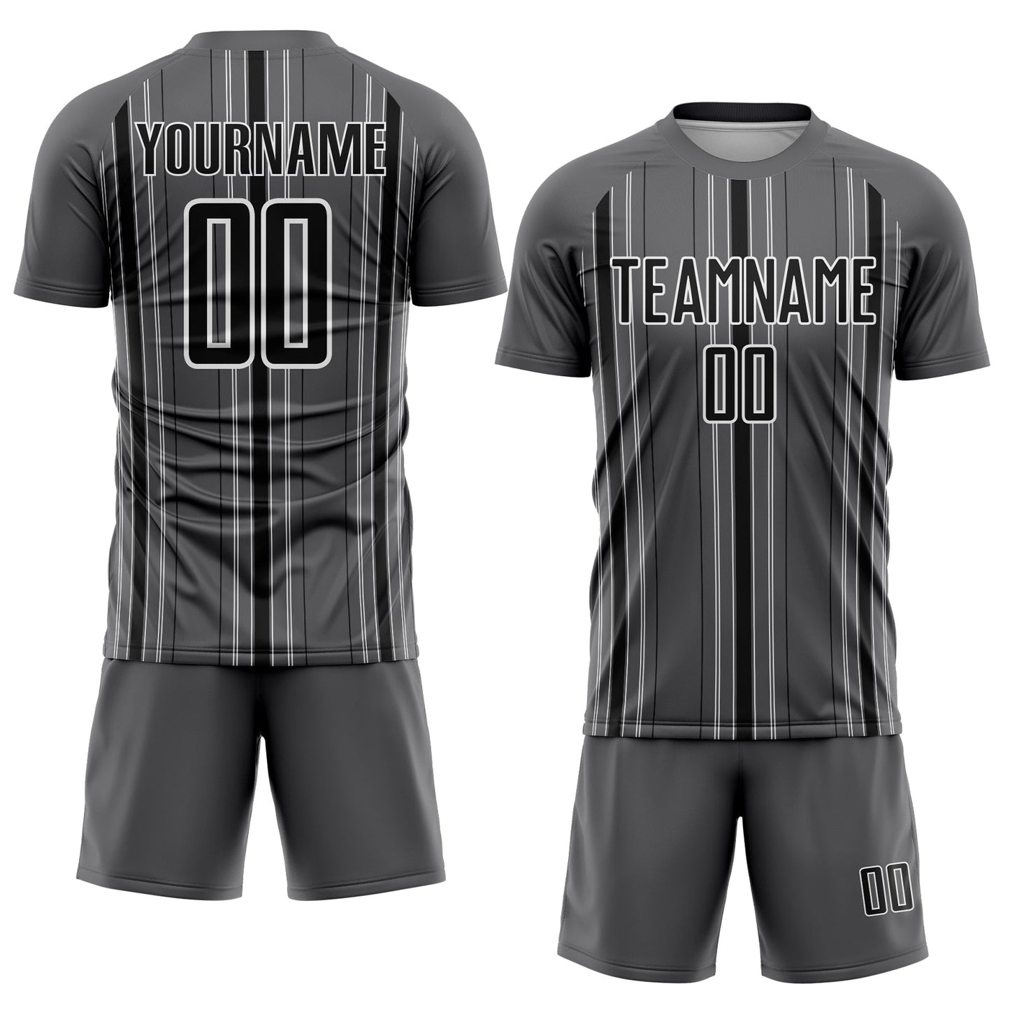 Custom Steel Gray Black-White Stripe Sublimation Soccer Uniform Jersey view 2