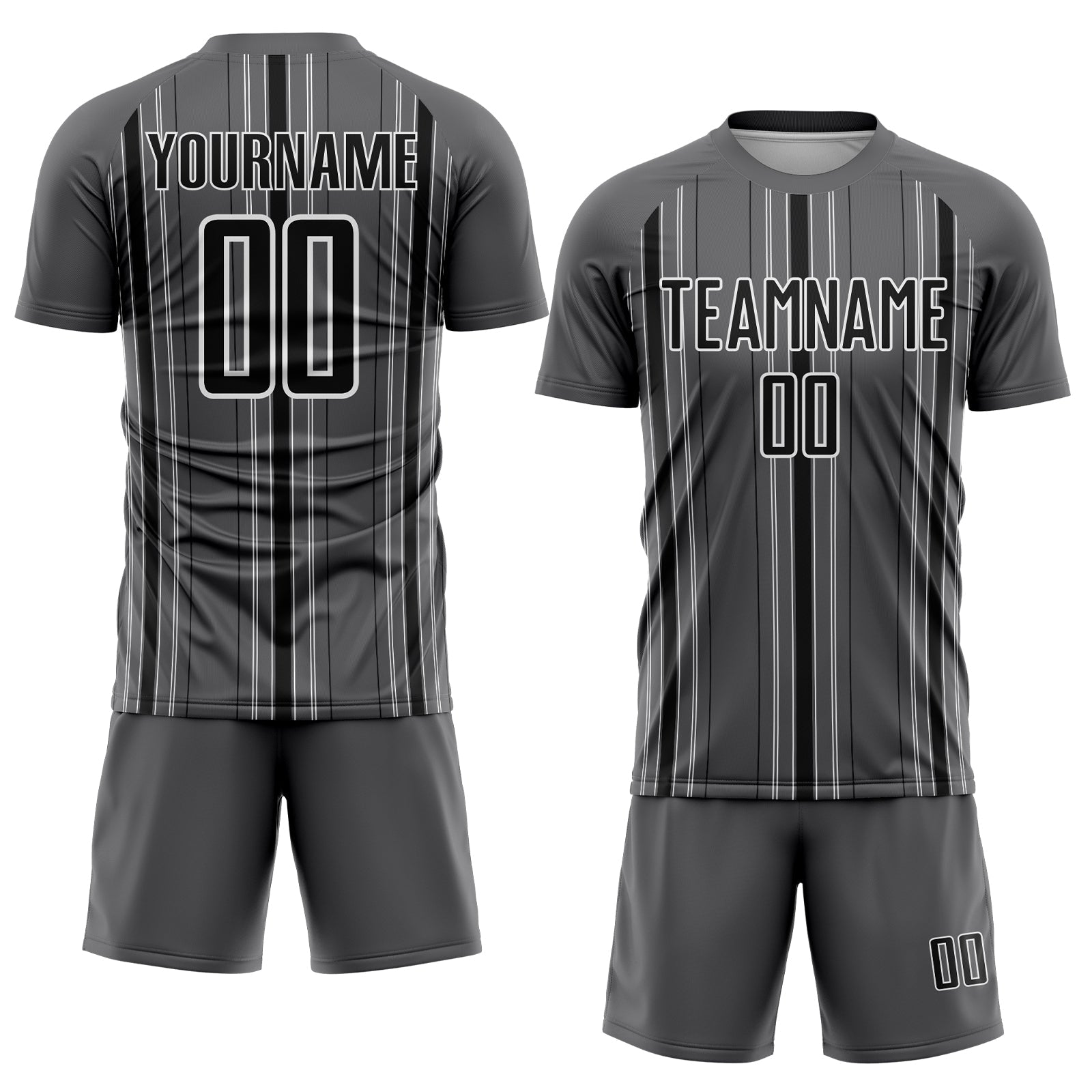 Custom Steel Gray Black-White Stripe Sublimation Soccer Uniform Jersey view 2