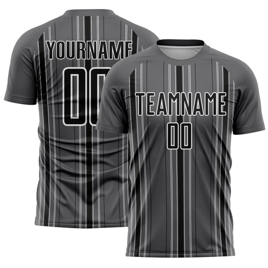 Custom Steel Gray Black-White Stripe Sublimation Soccer Uniform Jersey - Main View