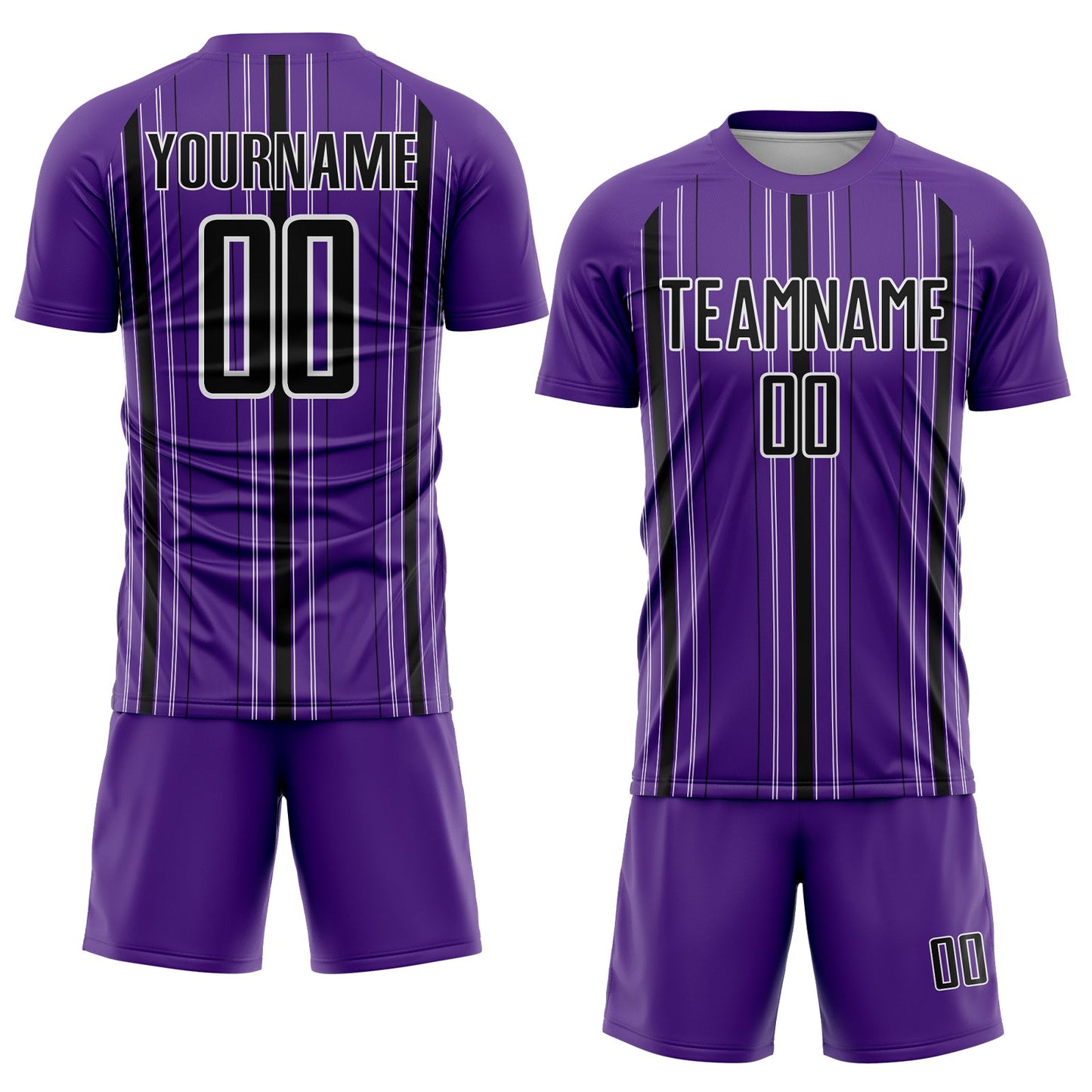 Custom Purple Black-White Stripe Sublimation Soccer Uniform Jersey view 2