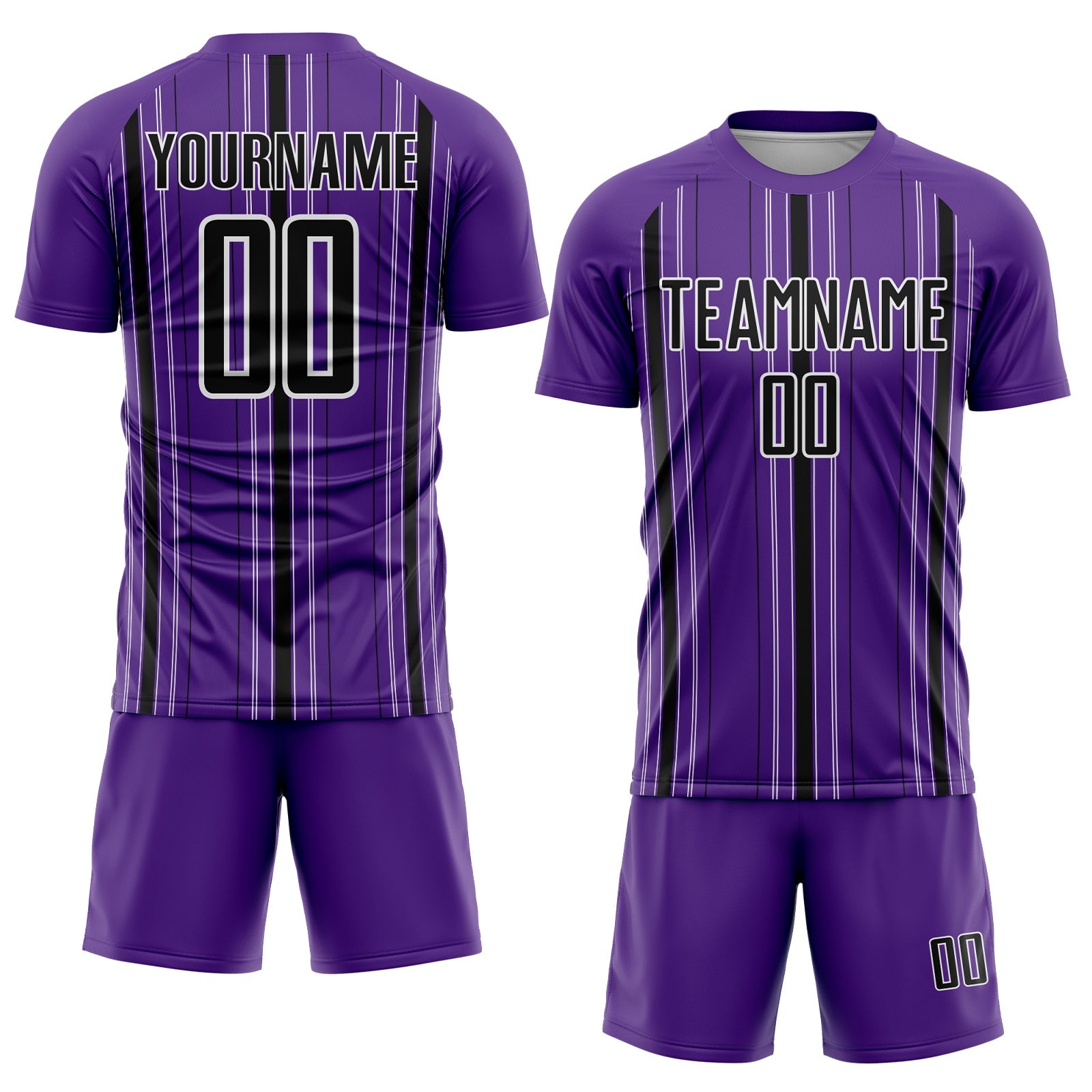 Custom Purple Black-White Stripe Sublimation Soccer Uniform Jersey view 2