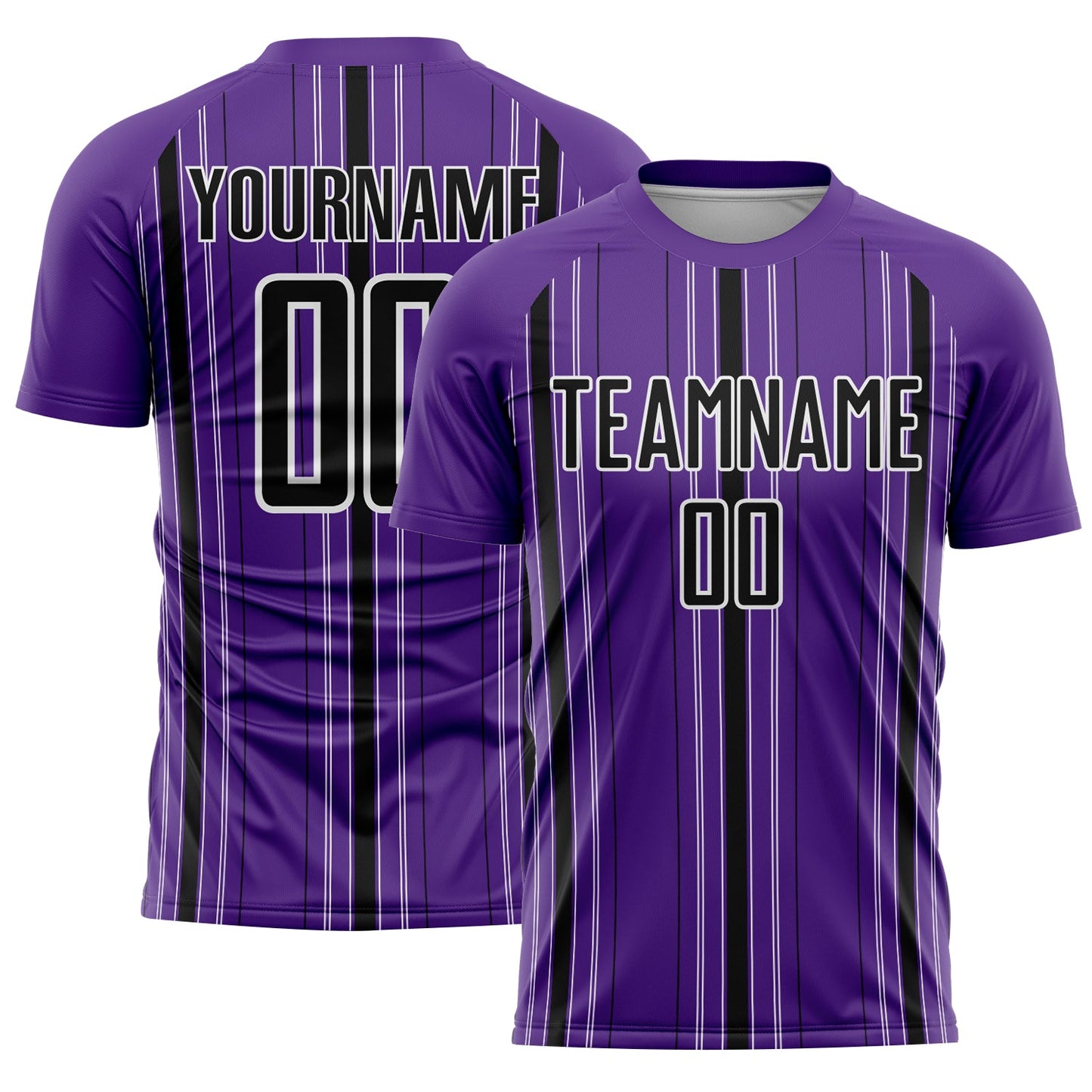 Custom Purple Black-White Stripe Sublimation Soccer Uniform Jersey - Main View