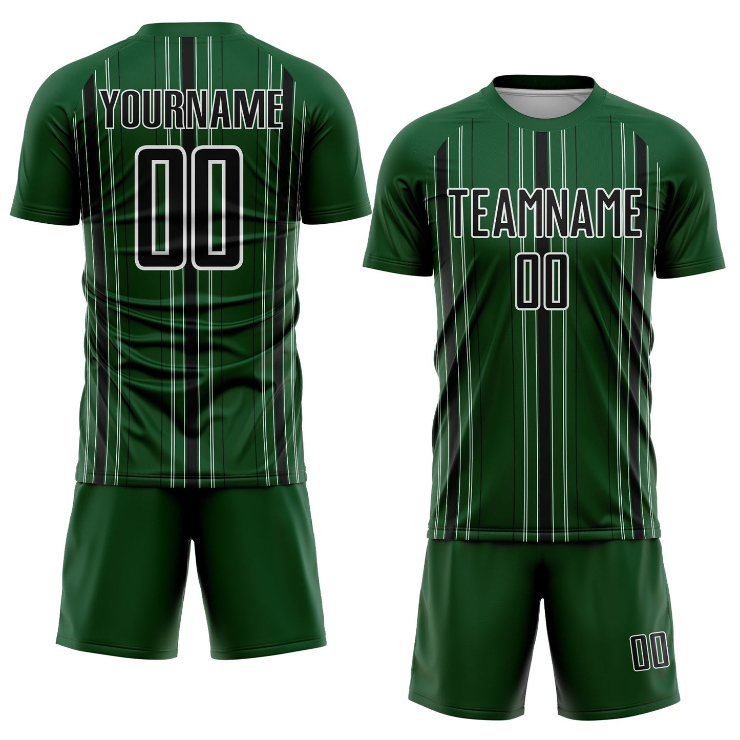 Custom Green Black-White Stripe Sublimation Soccer Uniform Jersey view 2