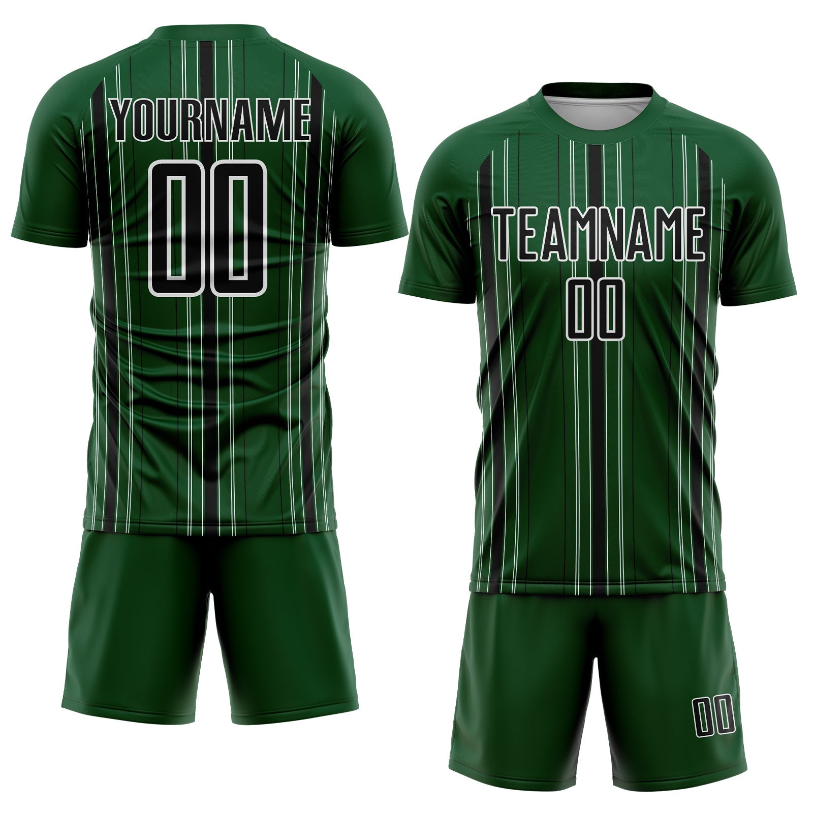 Custom Green Black-White Stripe Sublimation Soccer Uniform Jersey view 2