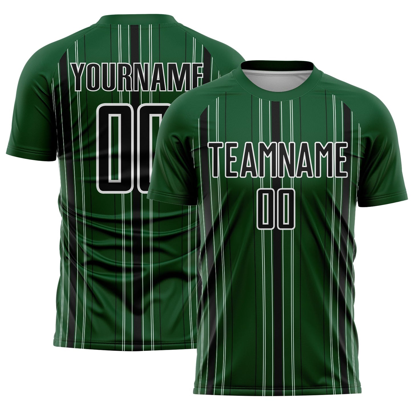 Custom Green Black-White Stripe Sublimation Soccer Uniform Jersey - Main View