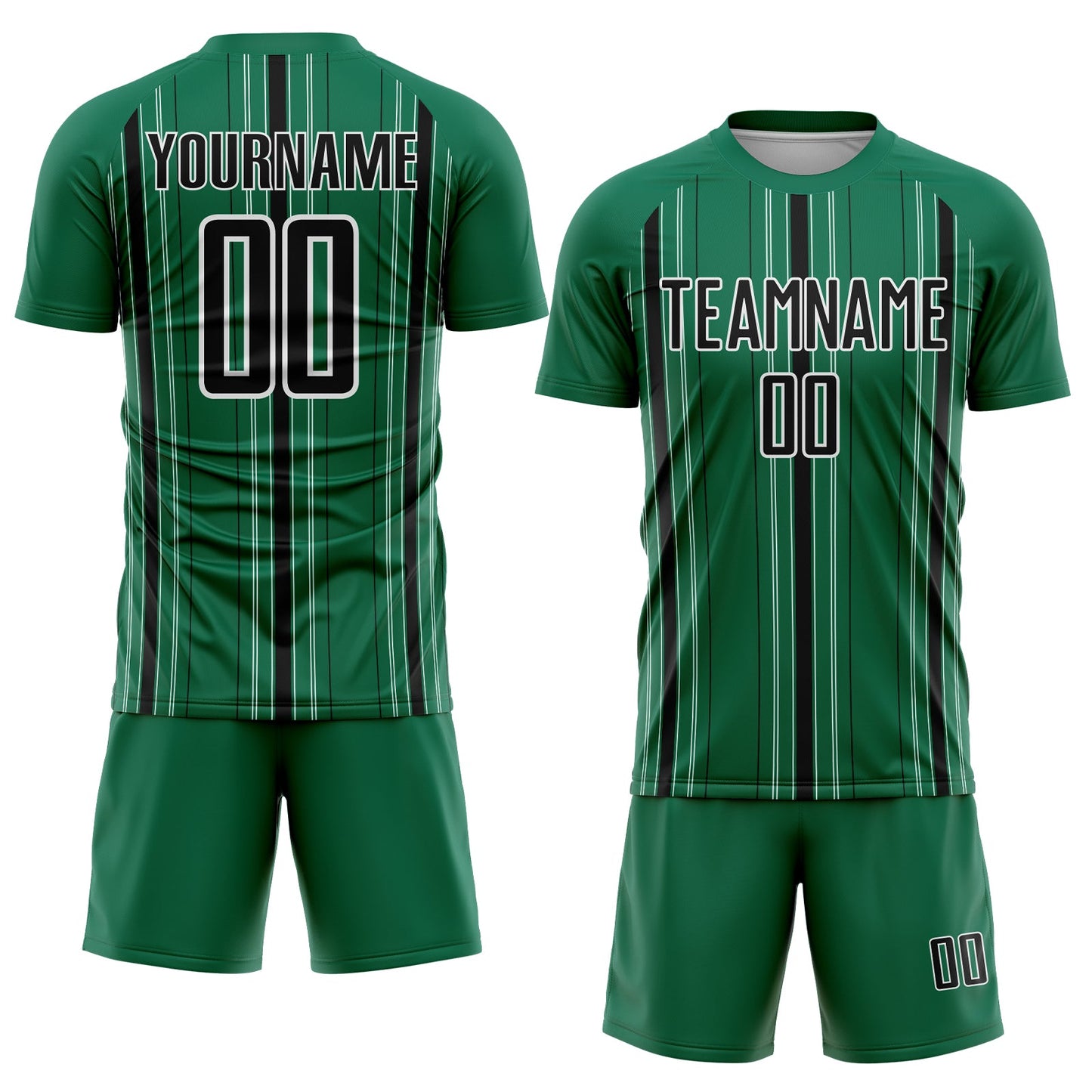 Custom Kelly Green Black-White Stripe Sublimation Soccer Uniform Jersey view 2