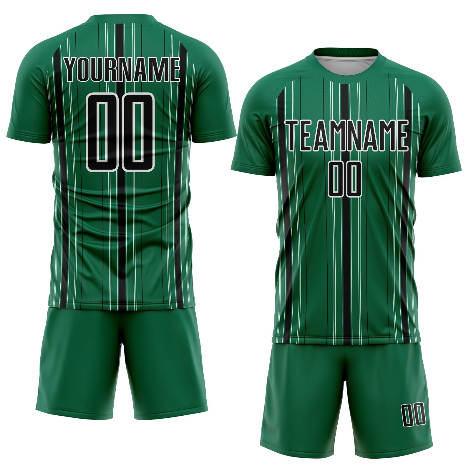 Custom Kelly Green Black-White Stripe Sublimation Soccer Uniform Jersey view 2