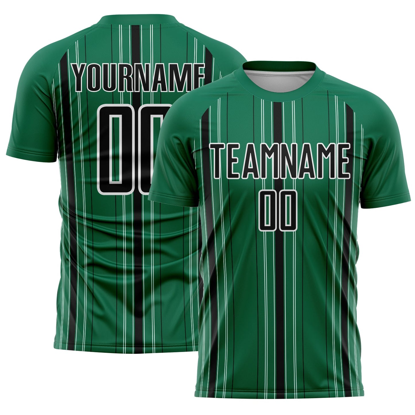 Custom Kelly Green Black-White Stripe Sublimation Soccer Uniform Jersey - Main View
