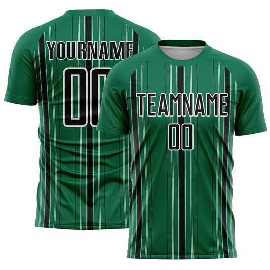 Custom Kelly Green Black-White Stripe Sublimation Soccer Uniform Jersey - Main View