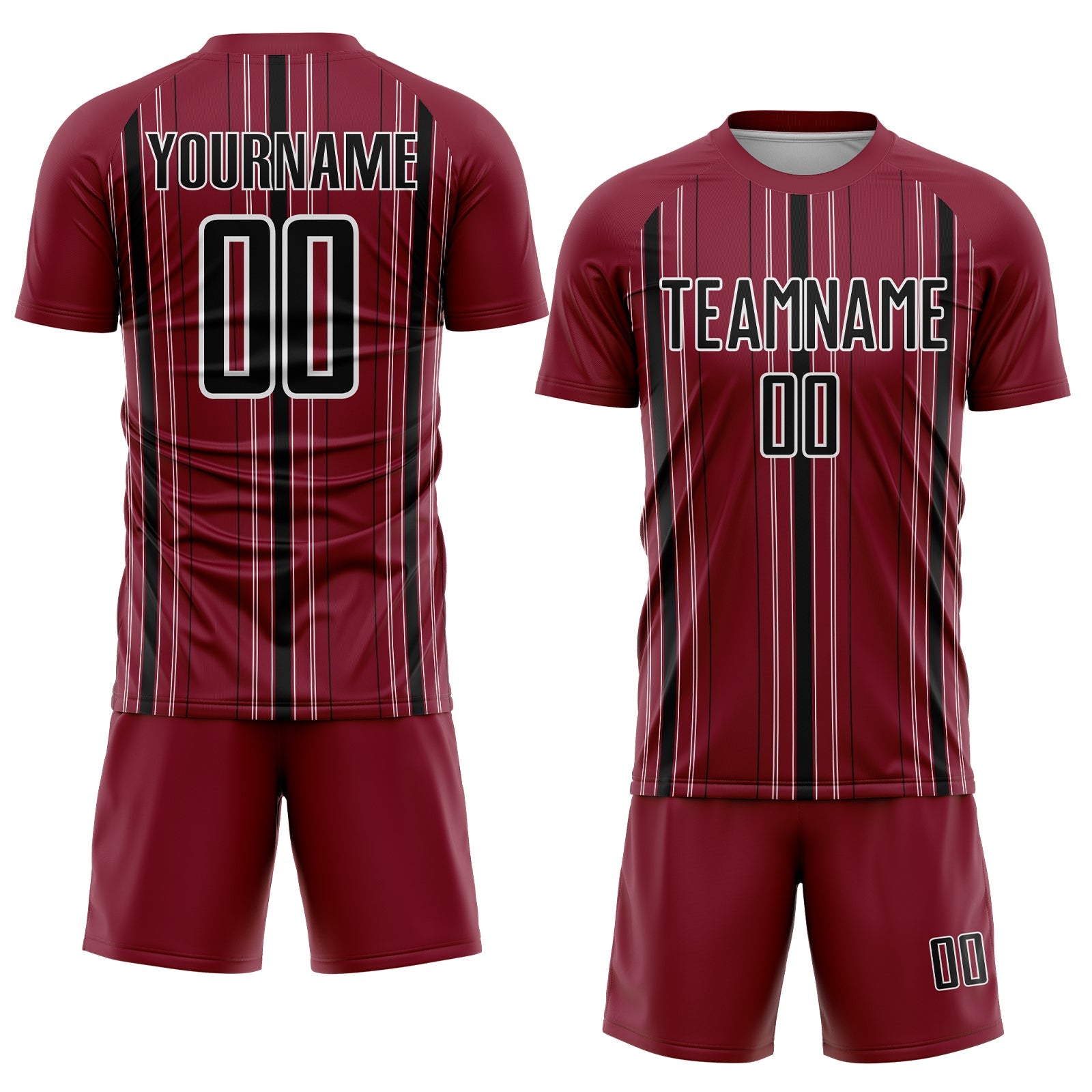 Custom Maroon Black-White Stripe Sublimation Soccer Uniform Jersey view 2
