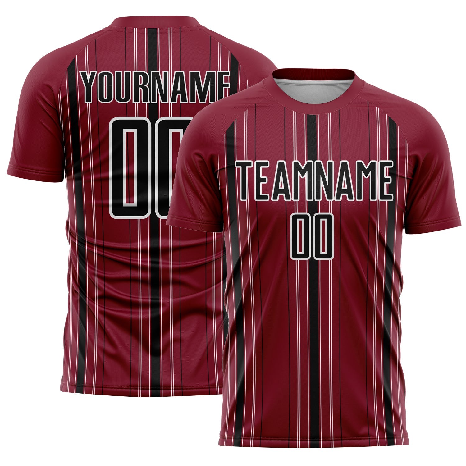 Custom Maroon Black-White Stripe Sublimation Soccer Uniform Jersey - Main View