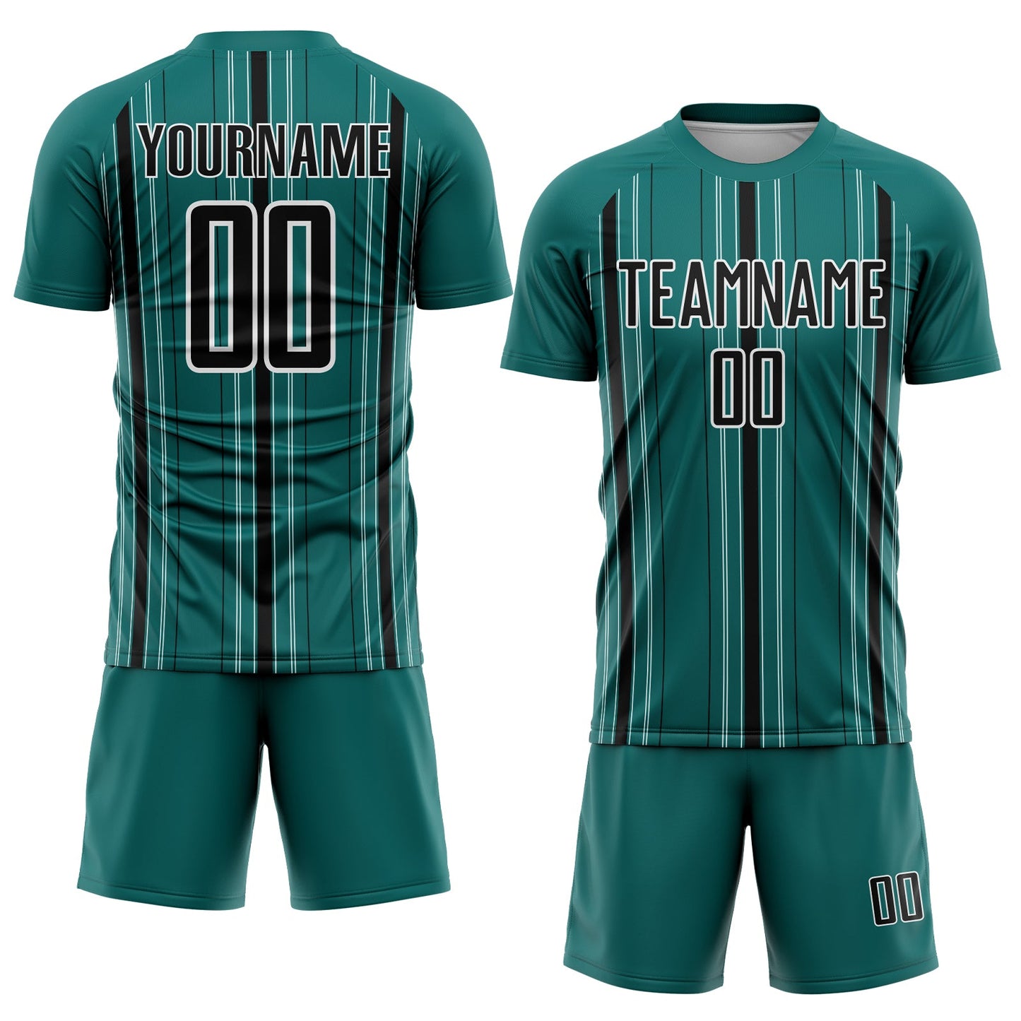 Custom Teal Black-White Stripe Sublimation Soccer Uniform Jersey view 2