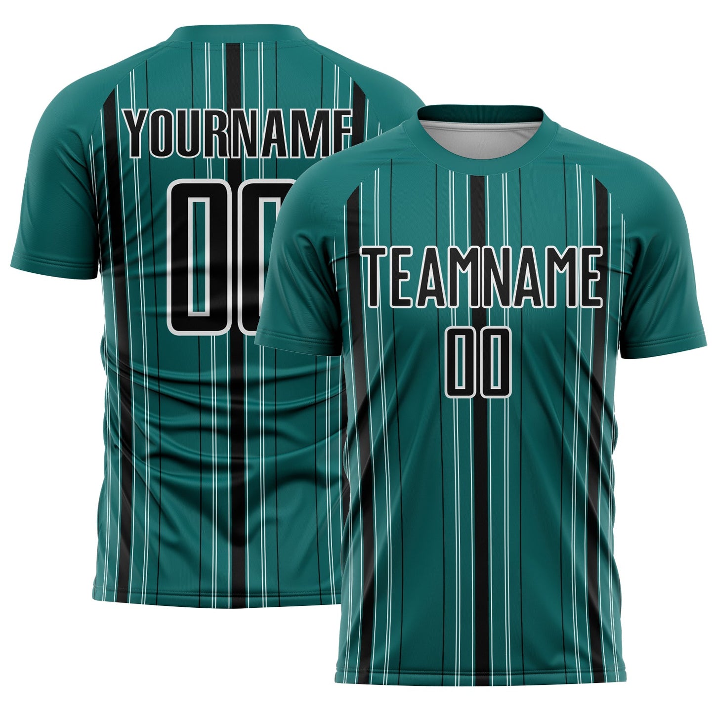Custom Teal Black-White Stripe Sublimation Soccer Uniform Jersey - Main View