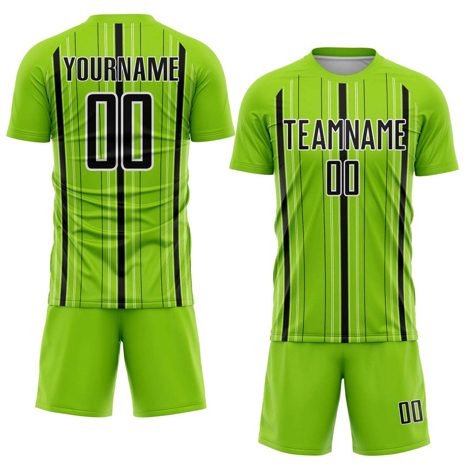Custom Neon Green Black-White Stripe Sublimation Soccer Uniform Jersey view 2