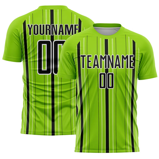 Custom Neon Green Black-White Stripe Sublimation Soccer Uniform Jersey - Main View