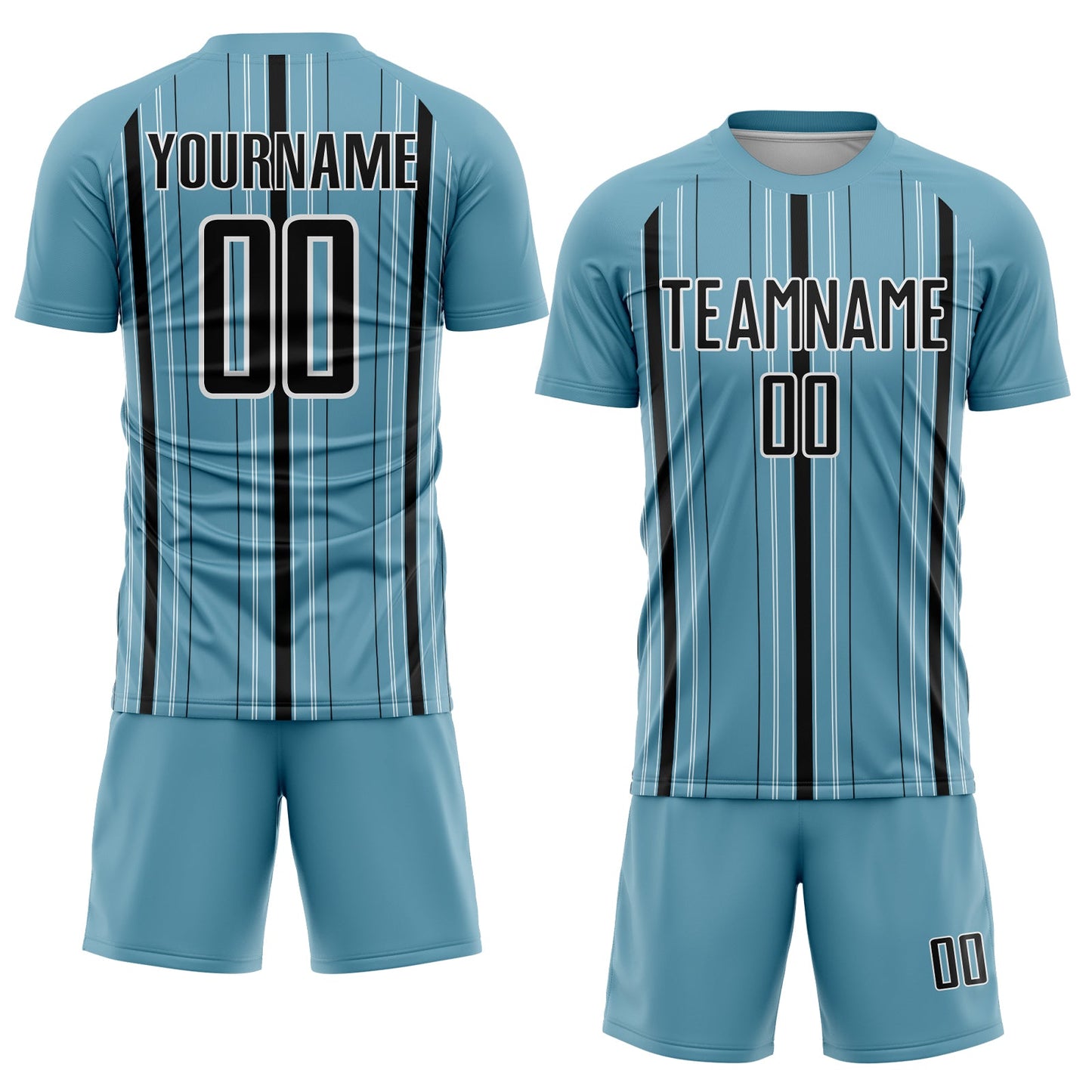 Custom Shadow Blue Black-White Stripe Sublimation Soccer Uniform Jersey view 2