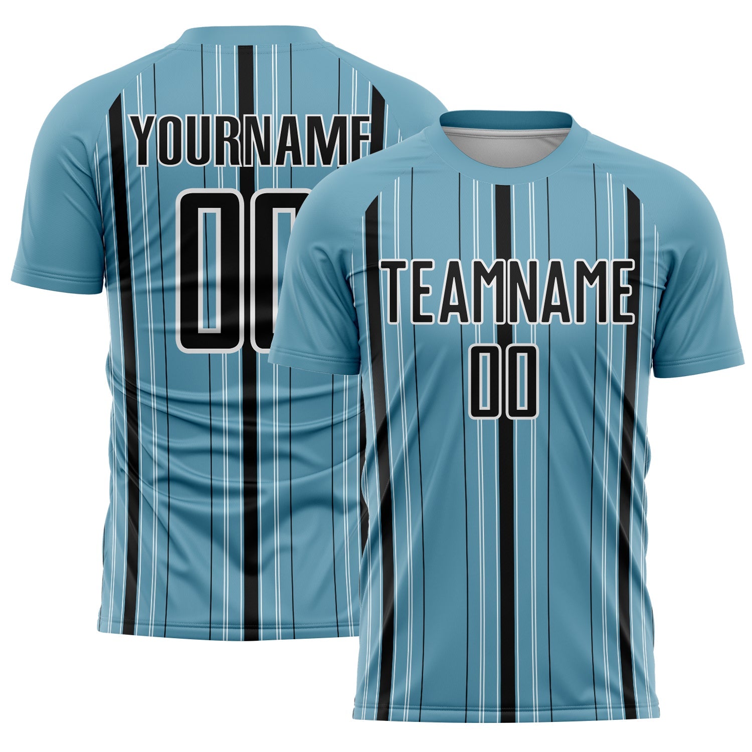 Custom Shadow Blue Black-White Stripe Sublimation Soccer Uniform Jersey - Main View