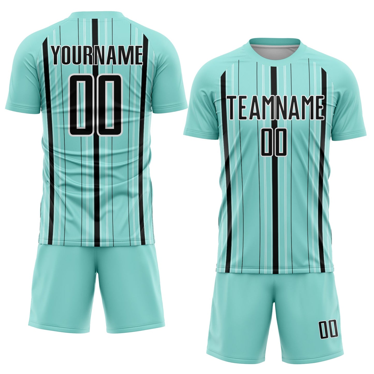 Custom Ice Blue Black-White Stripe Sublimation Soccer Uniform Jersey view 2