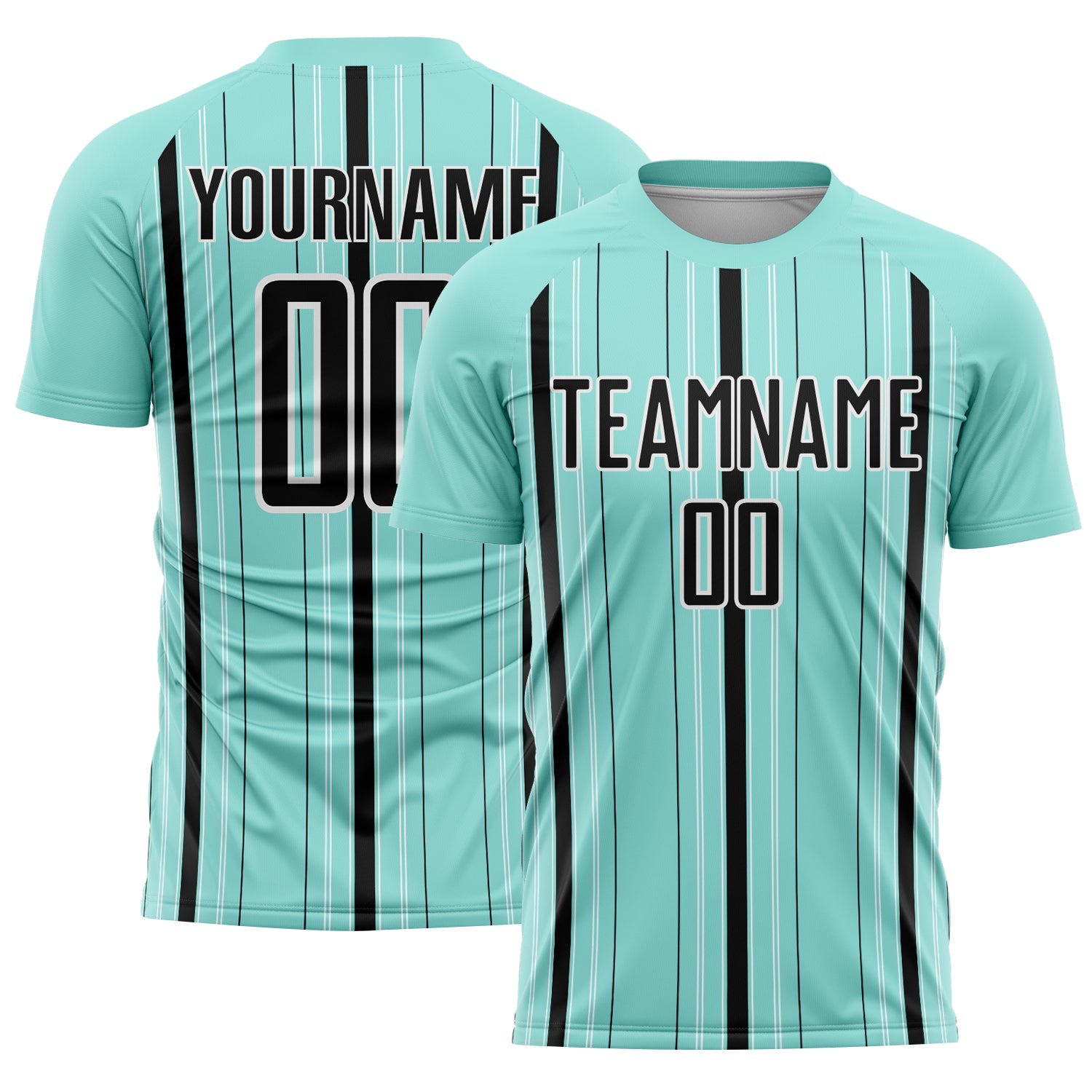 Custom Ice Blue Black-White Stripe Sublimation Soccer Uniform Jersey - Main View