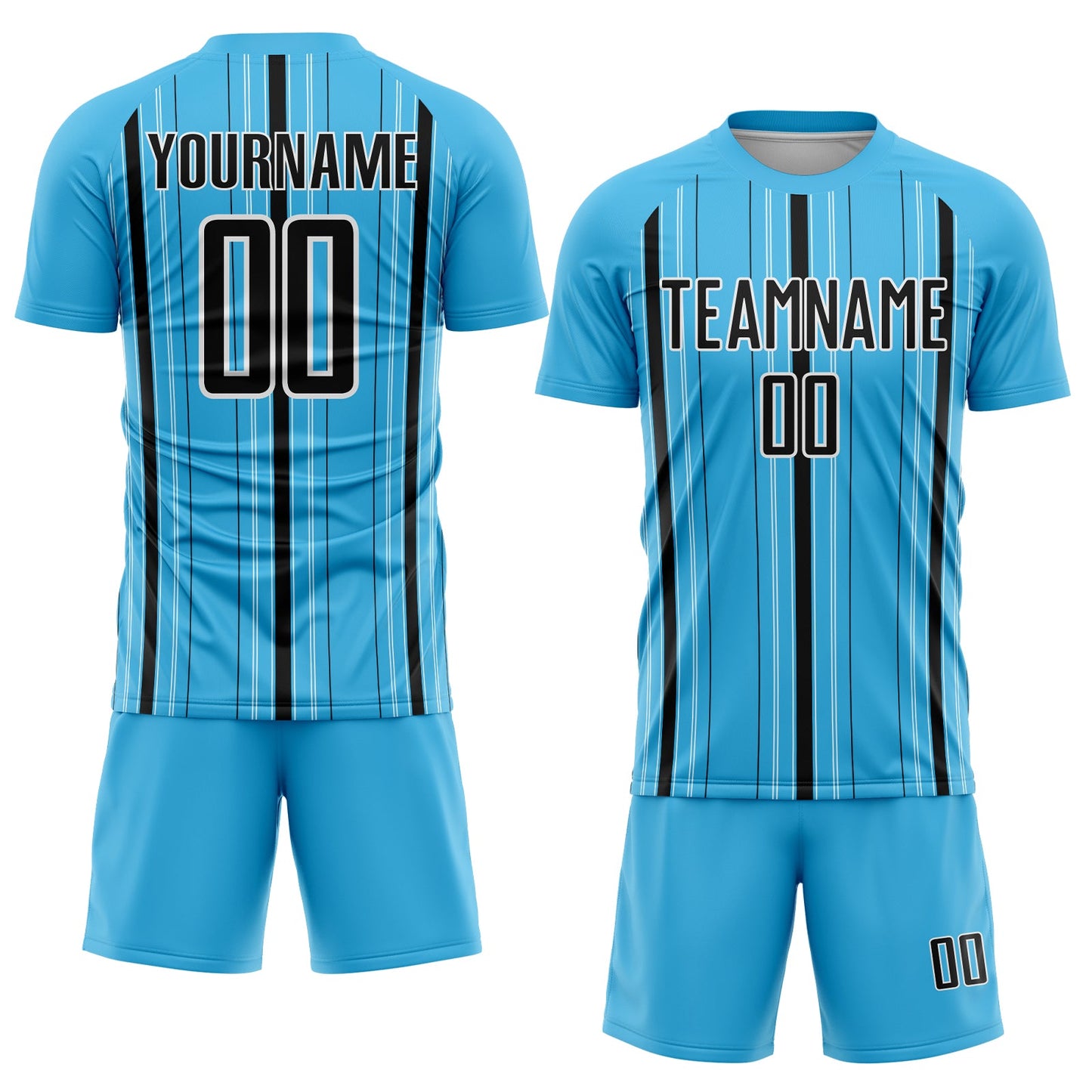 Custom Sky Blue Black-White Stripe Sublimation Soccer Uniform Jersey view 2