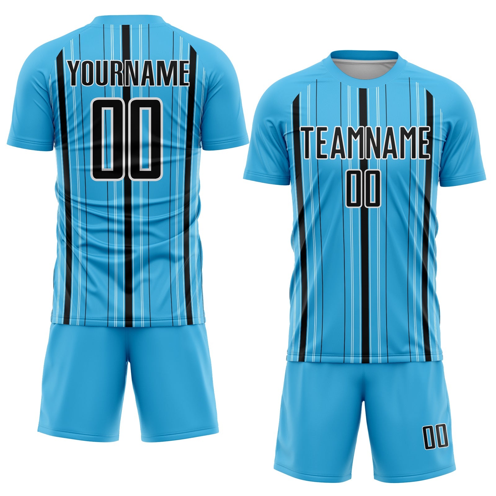 Custom Sky Blue Black-White Stripe Sublimation Soccer Uniform Jersey view 2