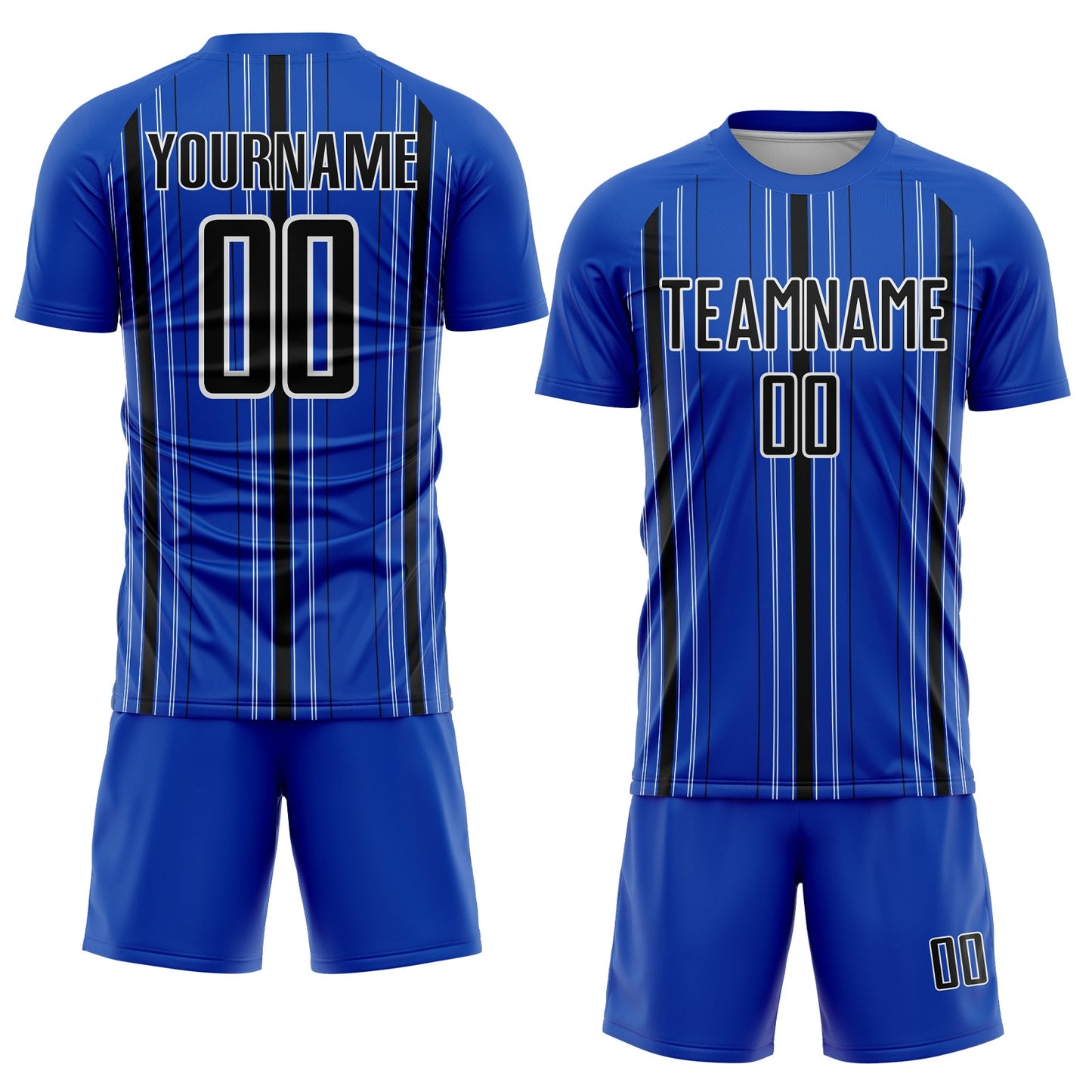 Custom Thunder Blue Black-White Stripe Sublimation Soccer Uniform Jersey view 2
