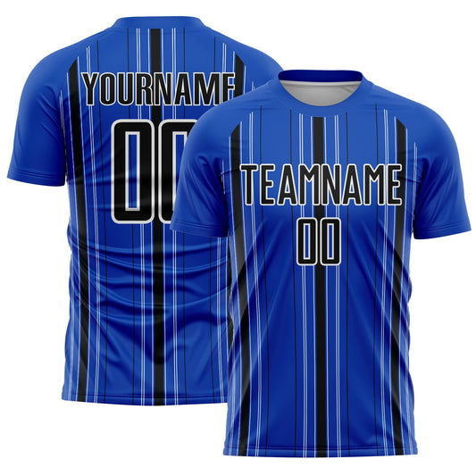 Custom Thunder Blue Black-White Stripe Sublimation Soccer Uniform Jersey - Main View