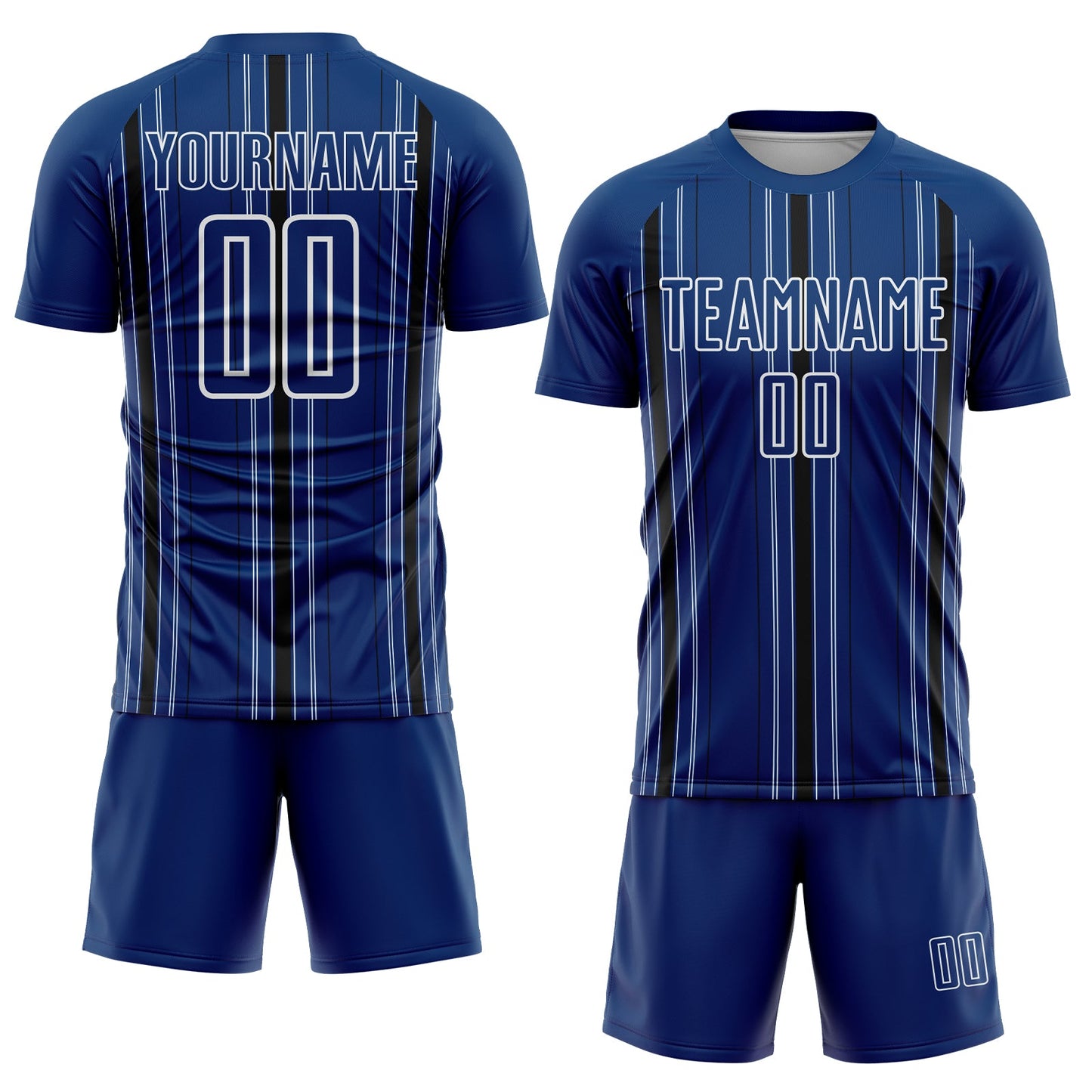 Custom Navy Black-White Stripe Sublimation Soccer Uniform Jersey view 2