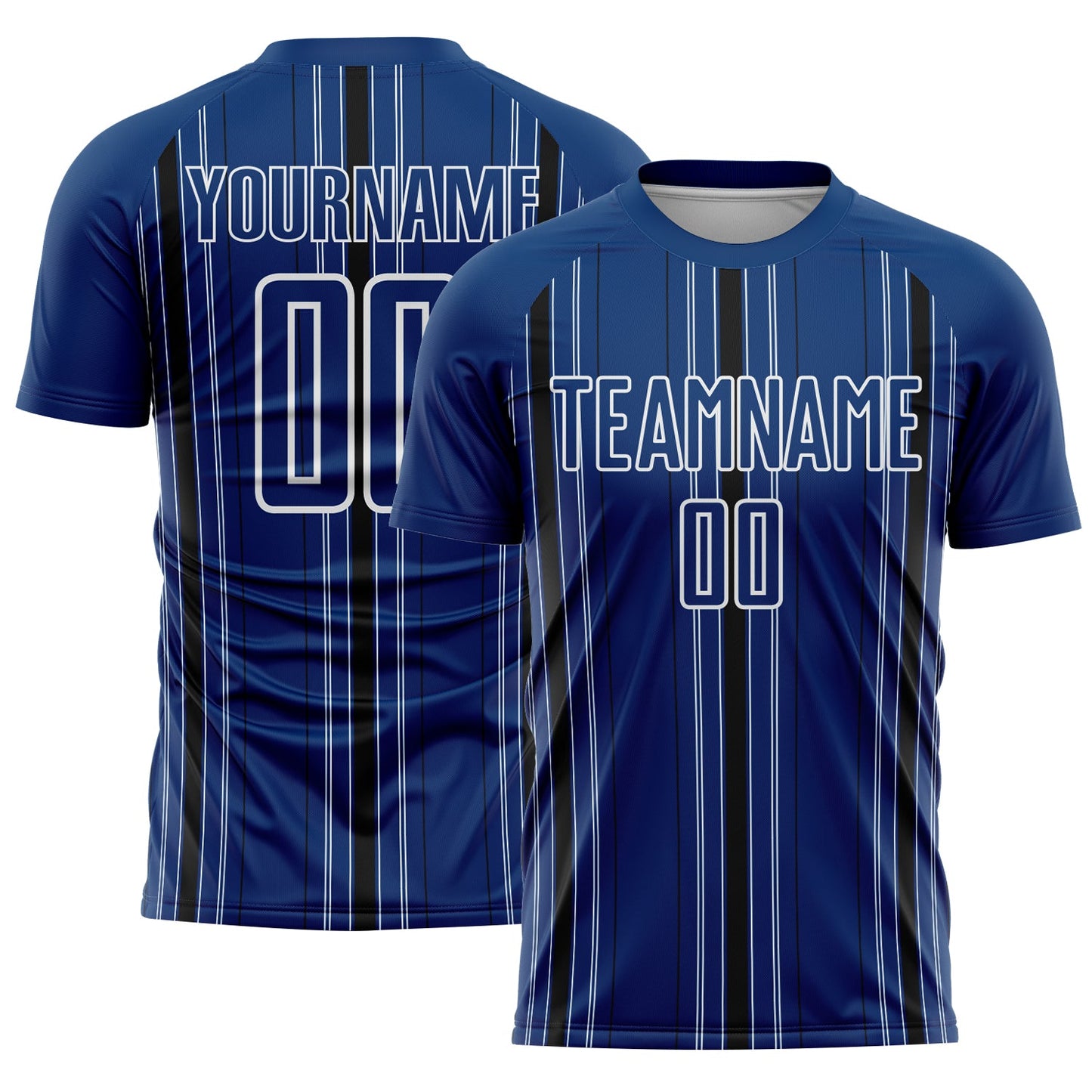 Custom Navy Black-White Stripe Sublimation Soccer Uniform Jersey - Main View