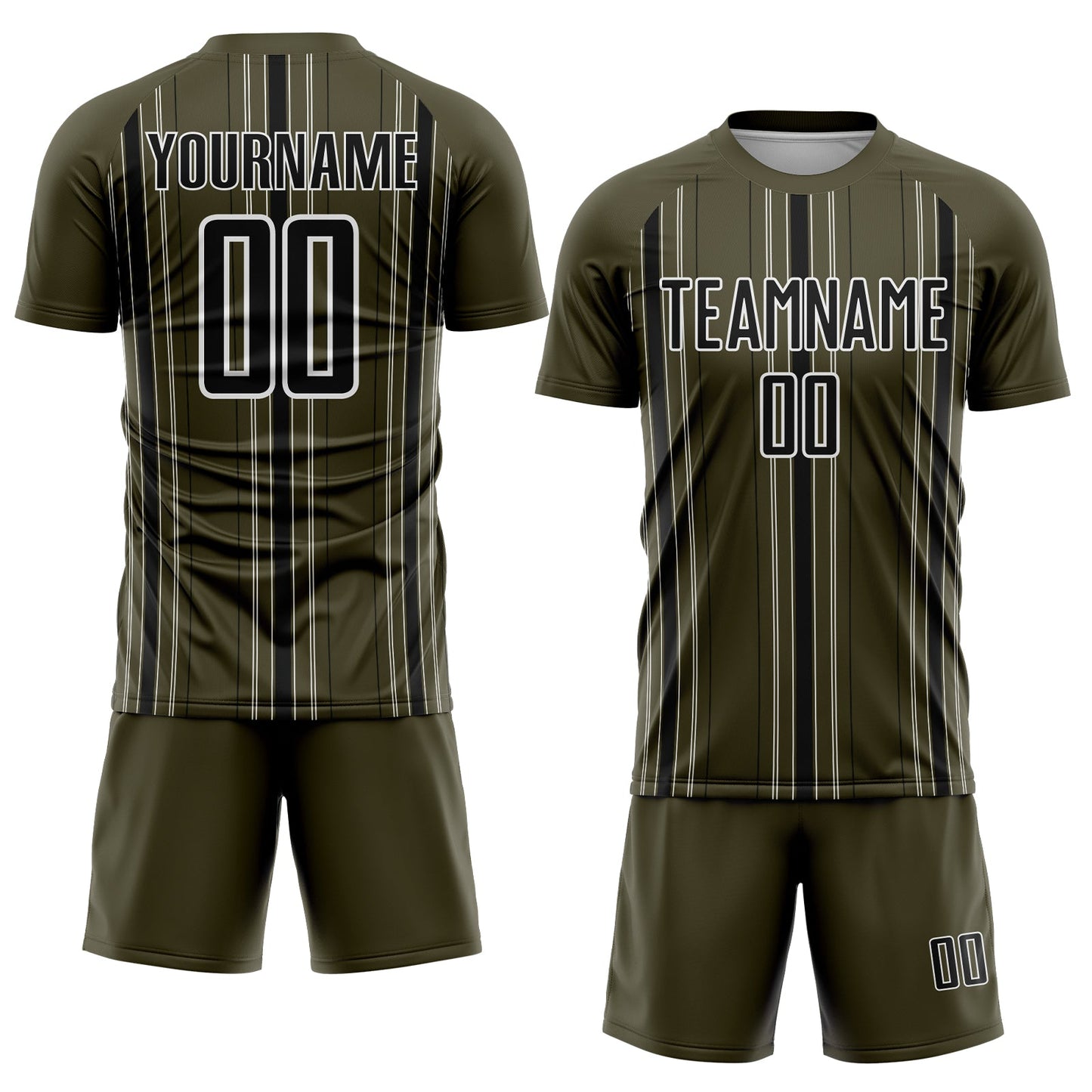 Custom Olive Black-White Stripe Sublimation Salute To Service Soccer Uniform Jersey view 2
