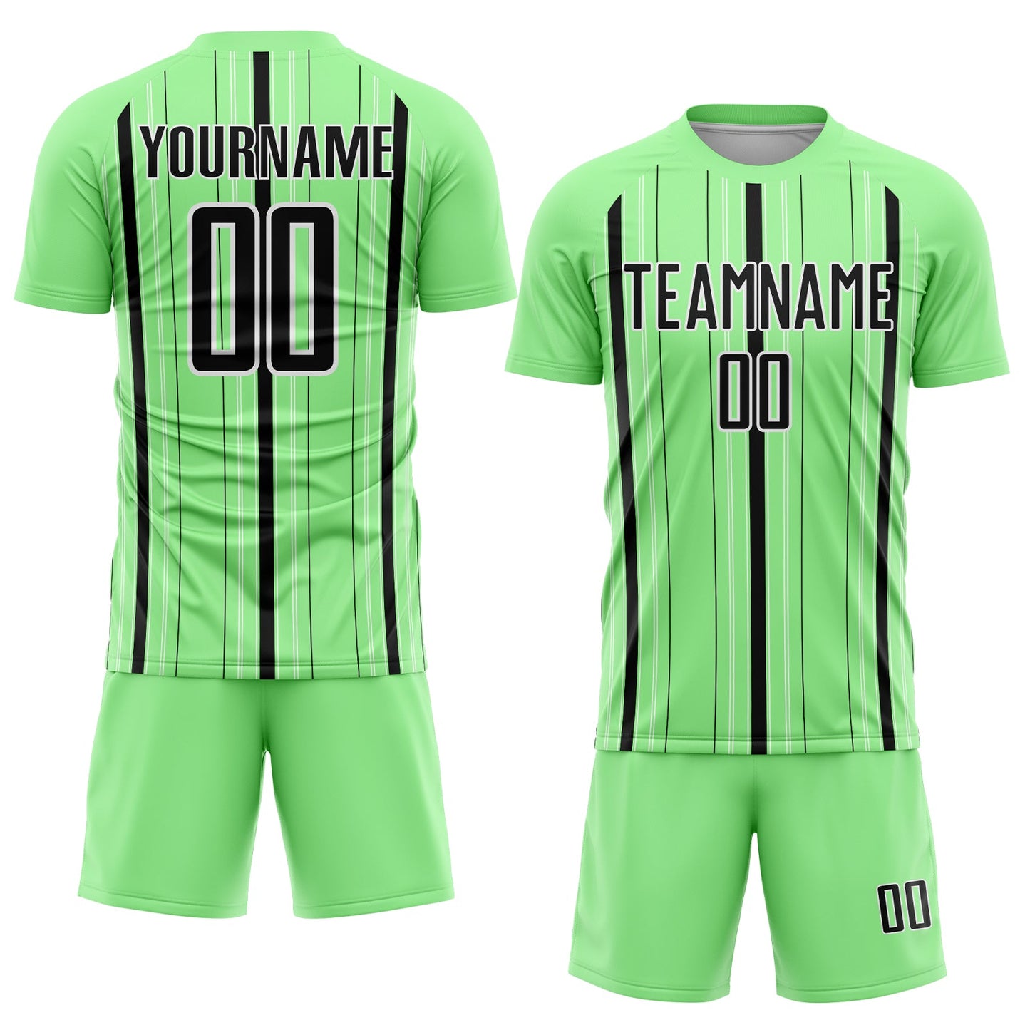 Custom Pea Green Black-White Stripe Sublimation Soccer Uniform Jersey view 2