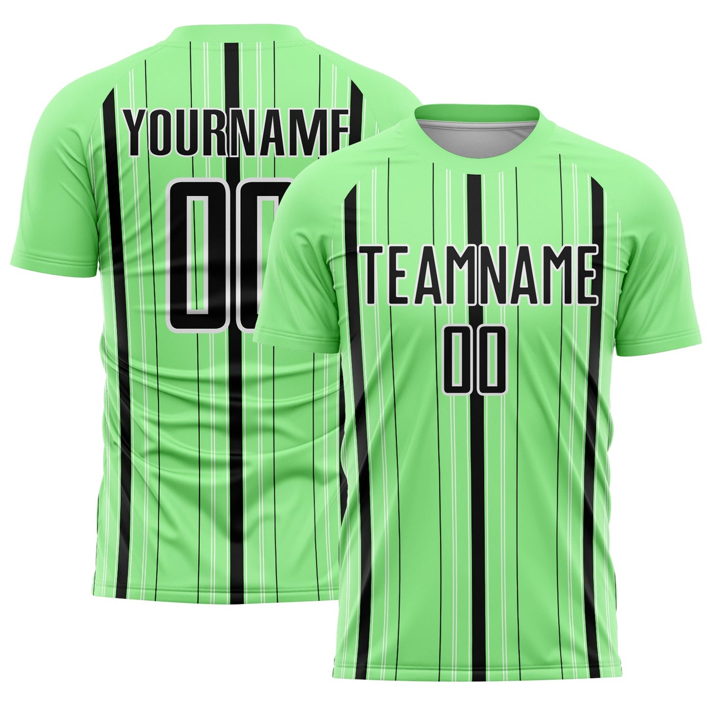 Custom Pea Green Black-White Stripe Sublimation Soccer Uniform Jersey - Main View