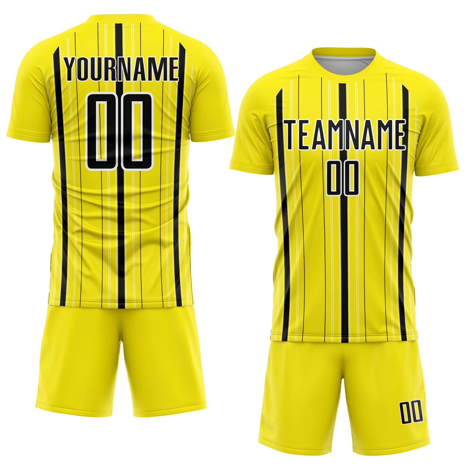 Custom Light Yellow Black-White Stripe Sublimation Soccer Uniform Jersey view 2