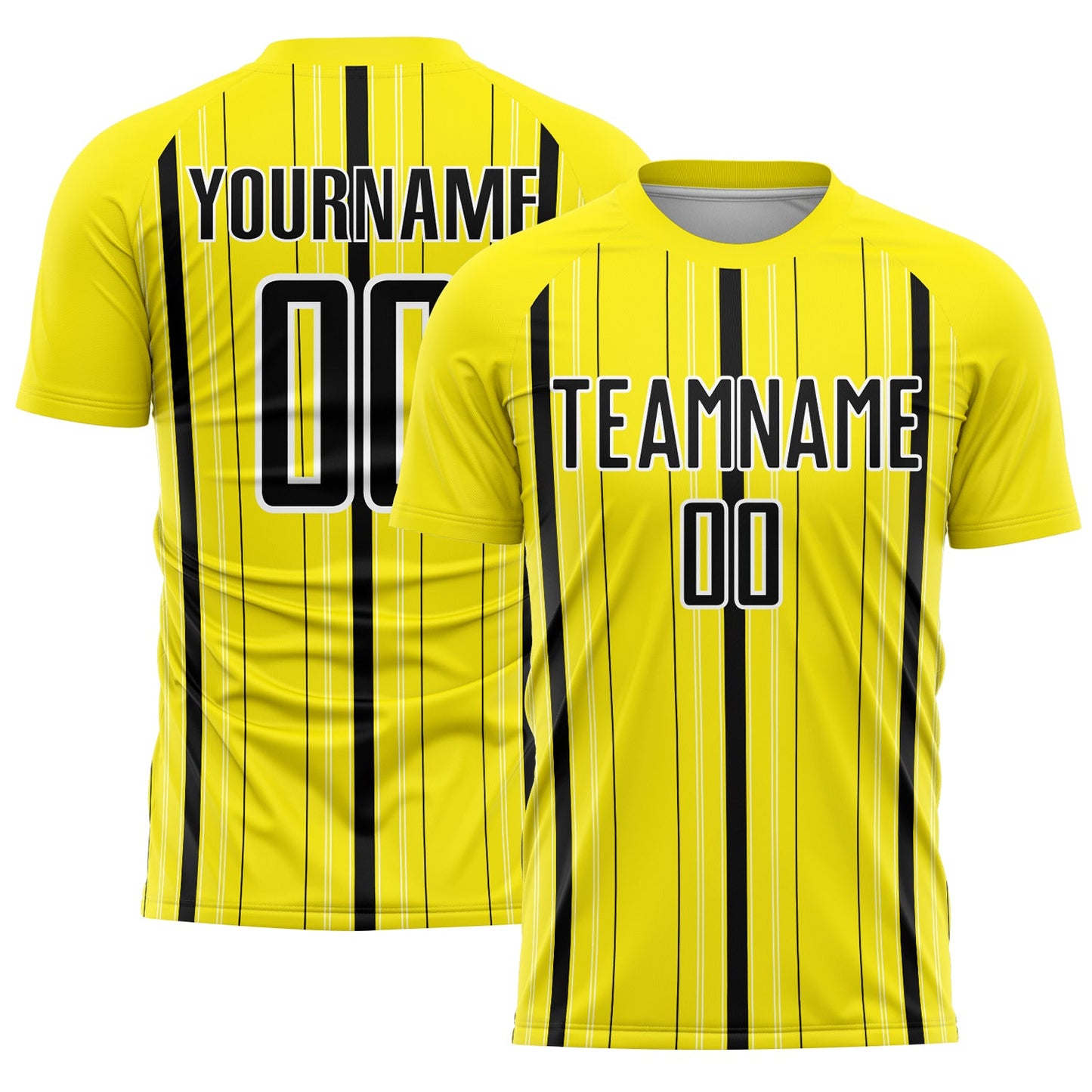 Custom Light Yellow Black-White Stripe Sublimation Soccer Uniform Jersey - Main View
