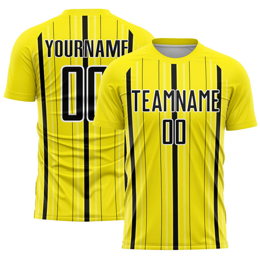 Custom Light Yellow Black-White Stripe Sublimation Soccer Uniform Jersey - Main View