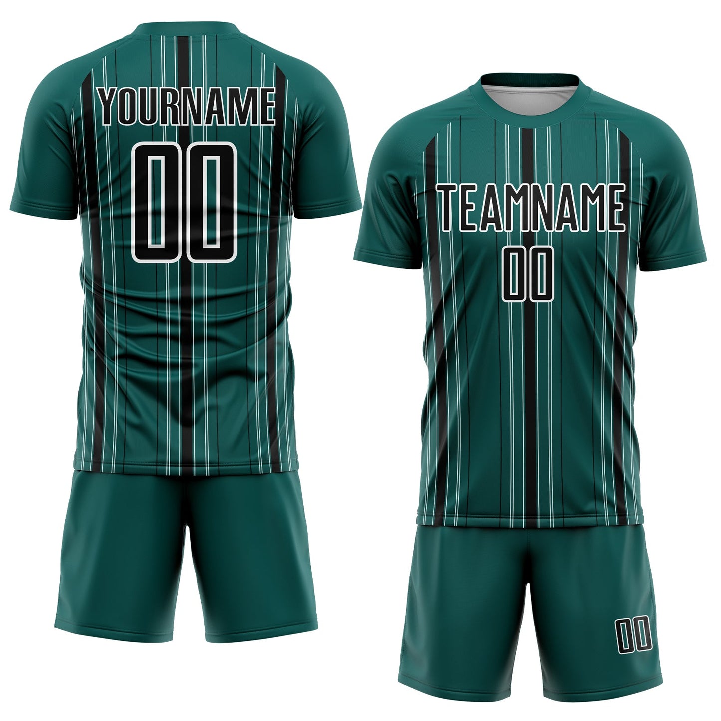 Custom Midnight Green Black-White Stripe Sublimation Soccer Uniform Jersey view 2