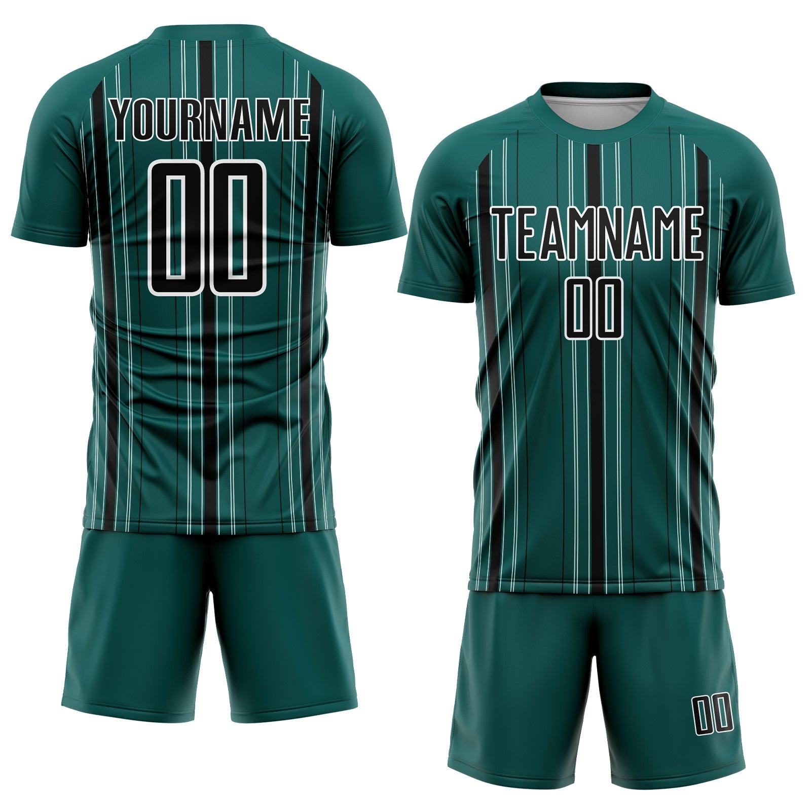 Custom Midnight Green Black-White Stripe Sublimation Soccer Uniform Jersey view 2