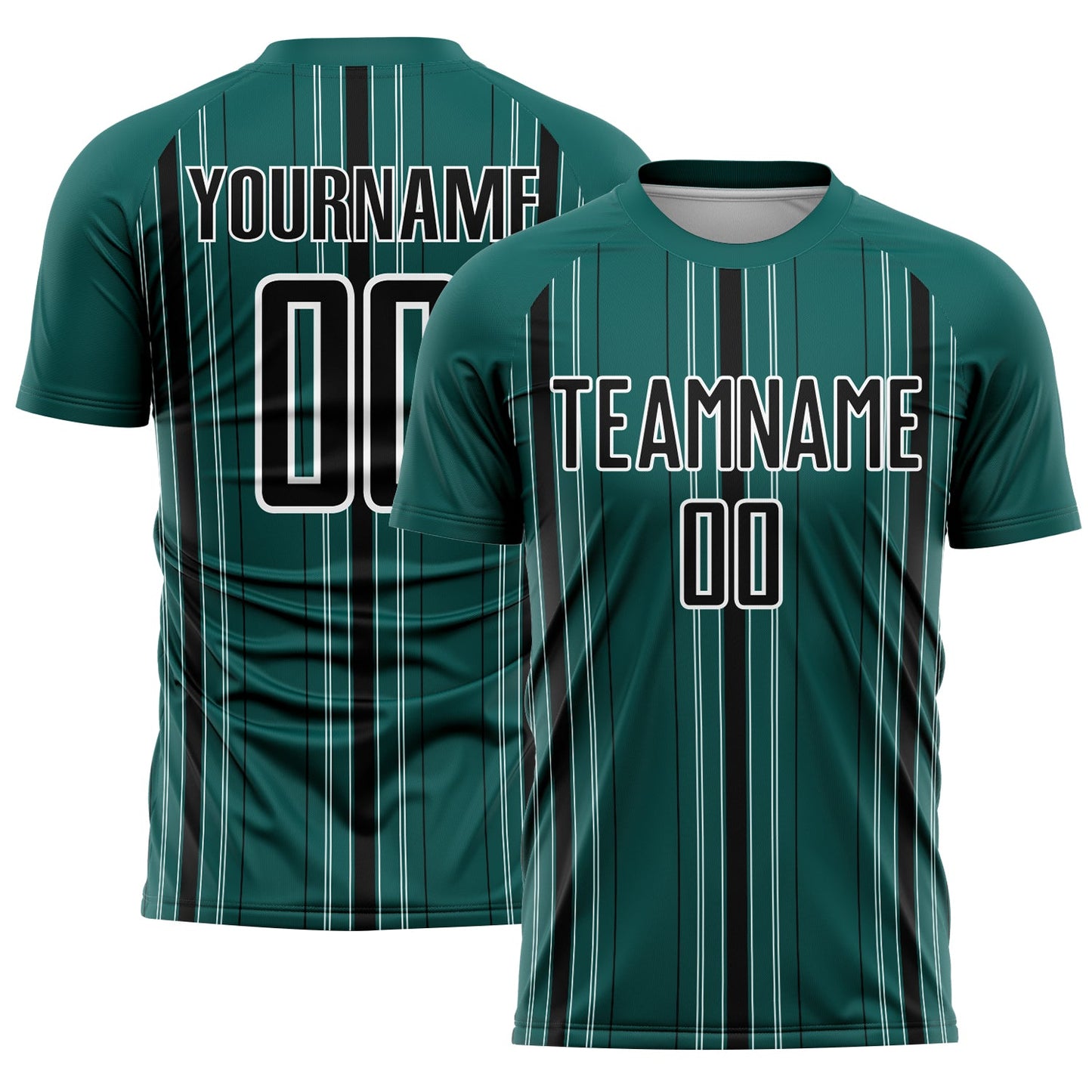 Custom Midnight Green Black-White Stripe Sublimation Soccer Uniform Jersey - Main View