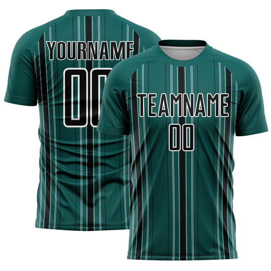 Custom Midnight Green Black-White Stripe Sublimation Soccer Uniform Jersey - Main View